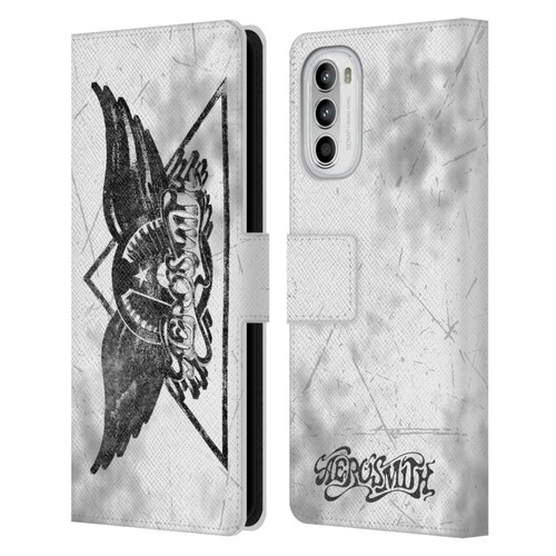 Aerosmith Black And White Triangle Winged Logo Leather Book Wallet Case Cover For Motorola Moto G52