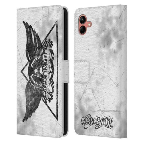 Aerosmith Black And White Triangle Winged Logo Leather Book Wallet Case Cover For Samsung Galaxy A04 (2022)