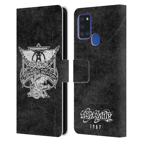 Aerosmith Black And White 1987 Permanent Vacation Leather Book Wallet Case Cover For Samsung Galaxy A21s (2020)
