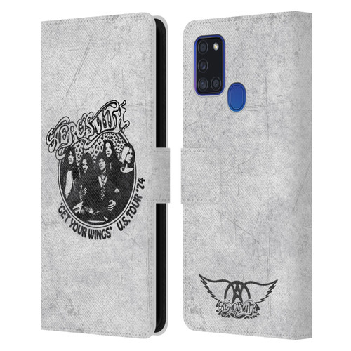 Aerosmith Black And White Get Your Wings US Tour Leather Book Wallet Case Cover For Samsung Galaxy A21s (2020)
