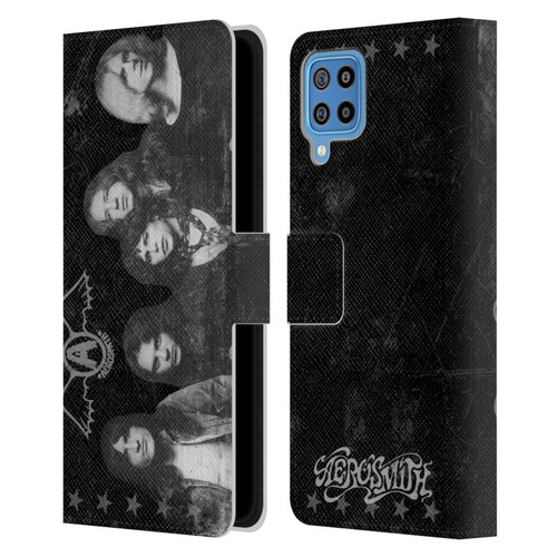 Aerosmith Black And White Vintage Photo Leather Book Wallet Case Cover For Samsung Galaxy F22 (2021)