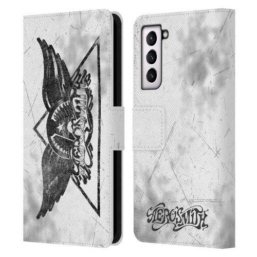 Aerosmith Black And White Triangle Winged Logo Leather Book Wallet Case Cover For Samsung Galaxy S21 5G