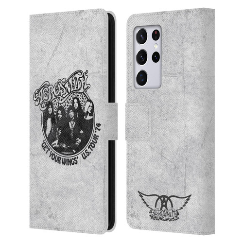 Aerosmith Black And White Get Your Wings US Tour Leather Book Wallet Case Cover For Samsung Galaxy S21 Ultra 5G