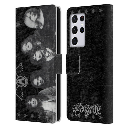 Aerosmith Black And White Vintage Photo Leather Book Wallet Case Cover For Samsung Galaxy S21 Ultra 5G
