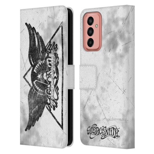 Aerosmith Black And White Triangle Winged Logo Leather Book Wallet Case Cover For Samsung Galaxy M13 (2022)