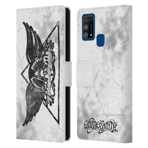 Aerosmith Black And White Triangle Winged Logo Leather Book Wallet Case Cover For Samsung Galaxy M31 (2020)
