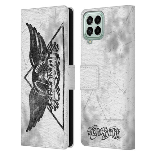 Aerosmith Black And White Triangle Winged Logo Leather Book Wallet Case Cover For Samsung Galaxy M33 (2022)