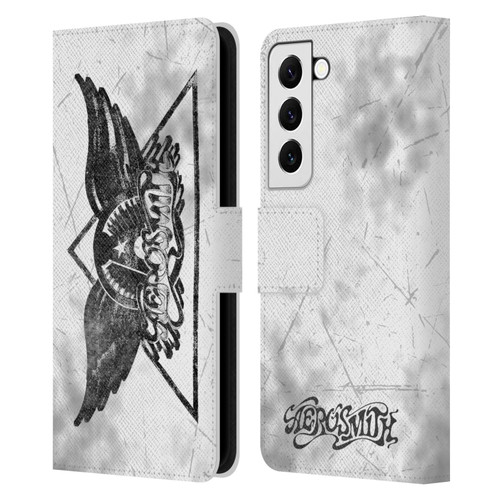 Aerosmith Black And White Triangle Winged Logo Leather Book Wallet Case Cover For Samsung Galaxy S22 5G