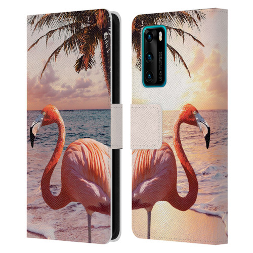 Random Galaxy Mixed Designs Flamingos & Palm Trees Leather Book Wallet Case Cover For Huawei P40 5G