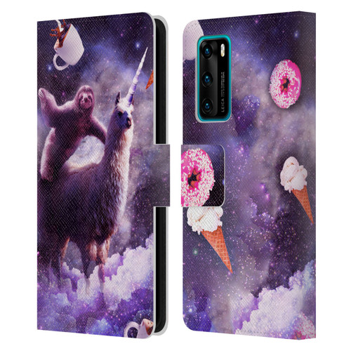 Random Galaxy Mixed Designs Sloth Riding Unicorn Leather Book Wallet Case Cover For Huawei P40 5G