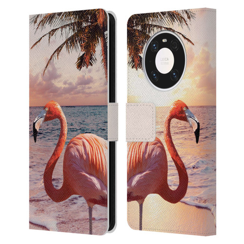 Random Galaxy Mixed Designs Flamingos & Palm Trees Leather Book Wallet Case Cover For Huawei Mate 40 Pro 5G