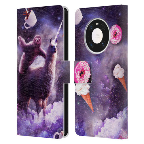 Random Galaxy Mixed Designs Sloth Riding Unicorn Leather Book Wallet Case Cover For Huawei Mate 40 Pro 5G