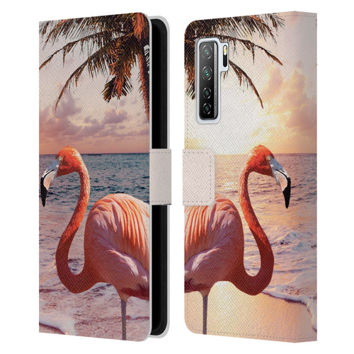 Random Galaxy Mixed Designs Flamingos & Palm Trees Leather Book Wallet Case Cover For Huawei Nova 7 SE/P40 Lite 5G
