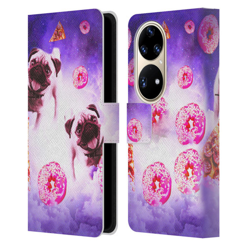Random Galaxy Mixed Designs Pugs Pizza & Donut Leather Book Wallet Case Cover For Huawei P50 Pro