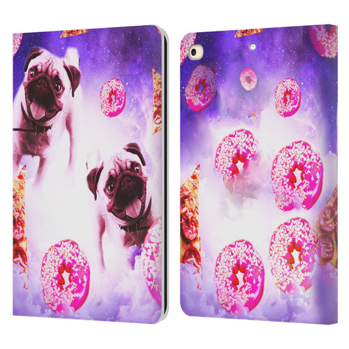 Random Galaxy Mixed Designs Pugs Pizza & Donut Leather Book Wallet Case Cover For Apple iPad 9.7 2017 / iPad 9.7 2018