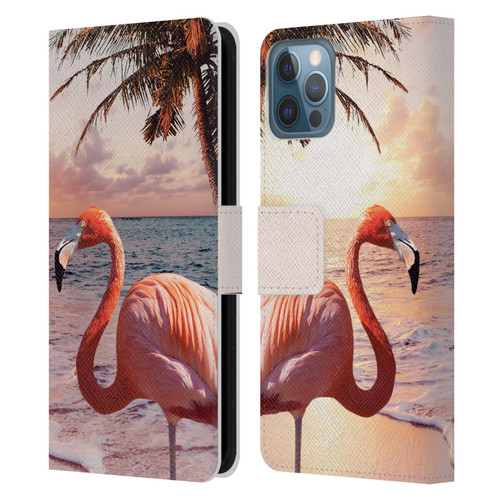 Random Galaxy Mixed Designs Flamingos & Palm Trees Leather Book Wallet Case Cover For Apple iPhone 12 / iPhone 12 Pro