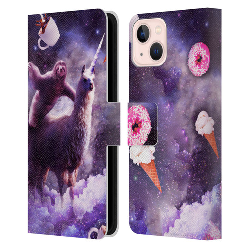 Random Galaxy Mixed Designs Sloth Riding Unicorn Leather Book Wallet Case Cover For Apple iPhone 13