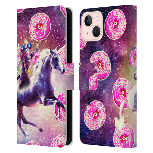 Random Galaxy Mixed Designs Thug Cat Riding Unicorn Leather Book Wallet Case Cover For Apple iPhone 13