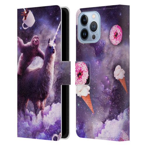 Random Galaxy Mixed Designs Sloth Riding Unicorn Leather Book Wallet Case Cover For Apple iPhone 13 Pro Max