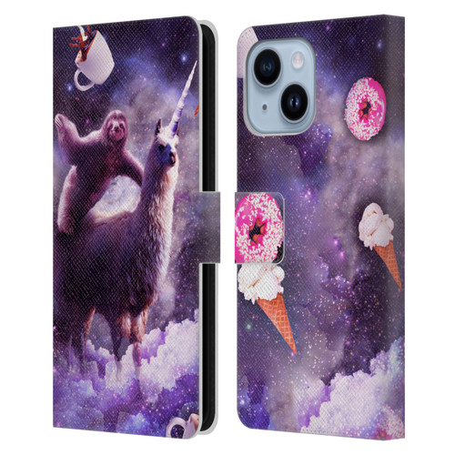 Random Galaxy Mixed Designs Sloth Riding Unicorn Leather Book Wallet Case Cover For Apple iPhone 14 Plus