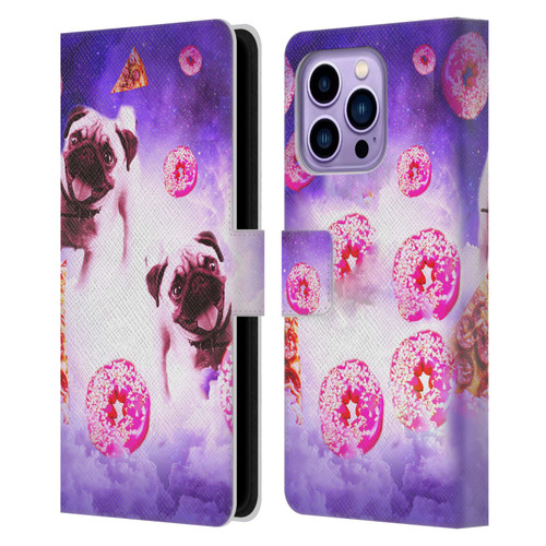 Random Galaxy Mixed Designs Pugs Pizza & Donut Leather Book Wallet Case Cover For Apple iPhone 14 Pro Max