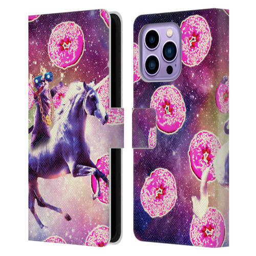 Random Galaxy Mixed Designs Thug Cat Riding Unicorn Leather Book Wallet Case Cover For Apple iPhone 14 Pro Max
