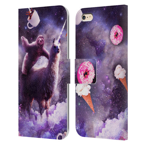 Random Galaxy Mixed Designs Sloth Riding Unicorn Leather Book Wallet Case Cover For Apple iPhone 6 Plus / iPhone 6s Plus