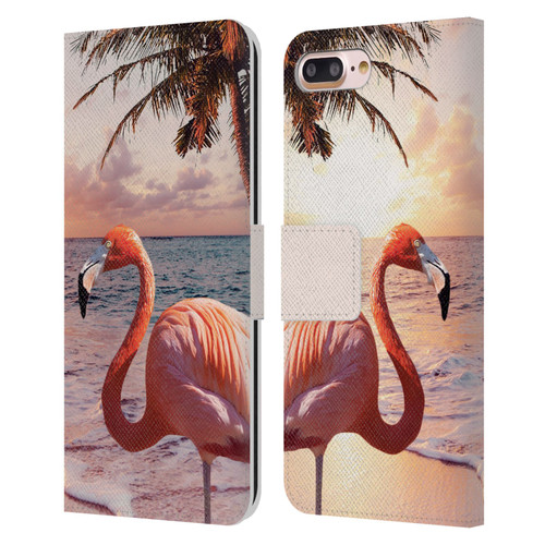 Random Galaxy Mixed Designs Flamingos & Palm Trees Leather Book Wallet Case Cover For Apple iPhone 7 Plus / iPhone 8 Plus
