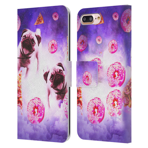 Random Galaxy Mixed Designs Pugs Pizza & Donut Leather Book Wallet Case Cover For Apple iPhone 7 Plus / iPhone 8 Plus