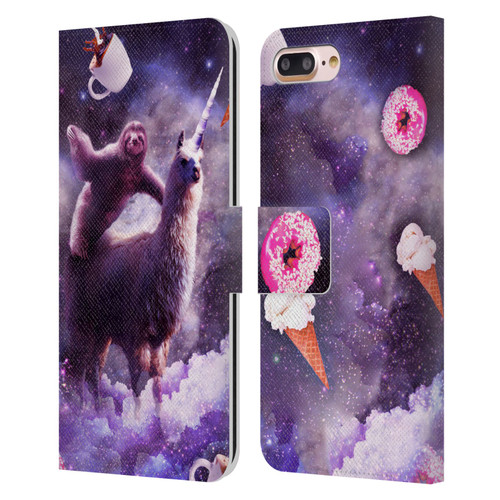 Random Galaxy Mixed Designs Sloth Riding Unicorn Leather Book Wallet Case Cover For Apple iPhone 7 Plus / iPhone 8 Plus