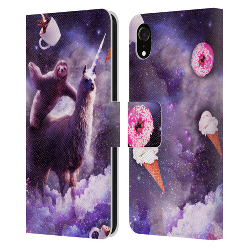 Random Galaxy Mixed Designs Sloth Riding Unicorn Leather Book Wallet Case Cover For Apple iPhone XR