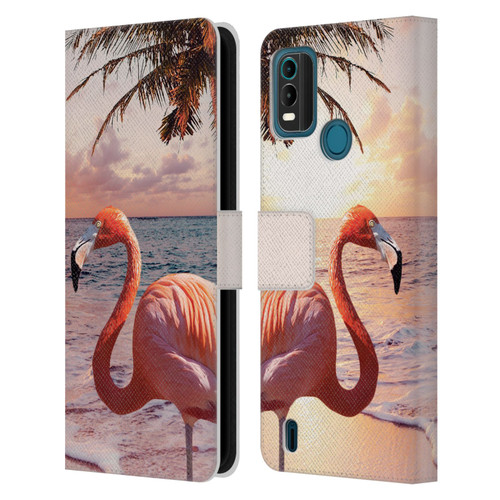 Random Galaxy Mixed Designs Flamingos & Palm Trees Leather Book Wallet Case Cover For Nokia G11 Plus