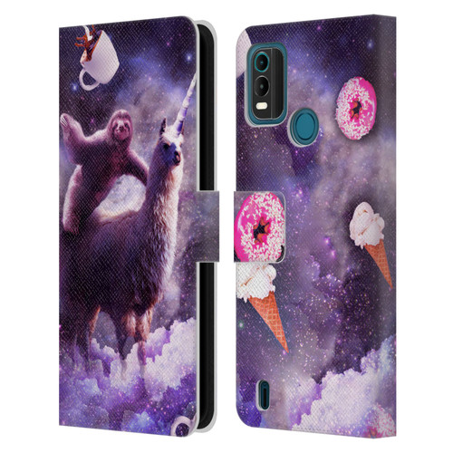 Random Galaxy Mixed Designs Sloth Riding Unicorn Leather Book Wallet Case Cover For Nokia G11 Plus