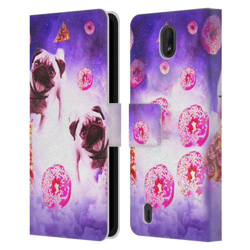 Random Galaxy Mixed Designs Pugs Pizza & Donut Leather Book Wallet Case Cover For Nokia C01 Plus/C1 2nd Edition