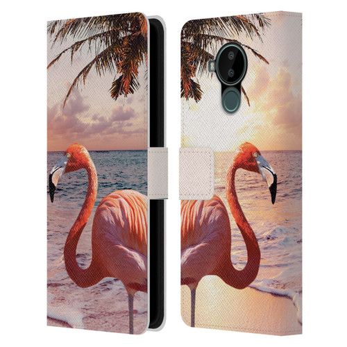 Random Galaxy Mixed Designs Flamingos & Palm Trees Leather Book Wallet Case Cover For Nokia C30
