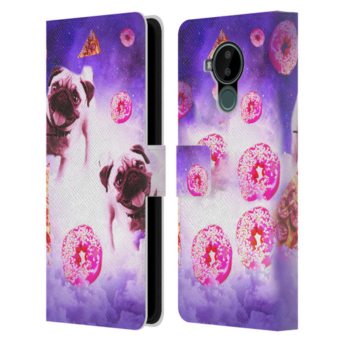 Random Galaxy Mixed Designs Pugs Pizza & Donut Leather Book Wallet Case Cover For Nokia C30