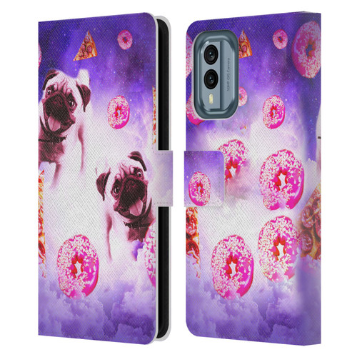 Random Galaxy Mixed Designs Pugs Pizza & Donut Leather Book Wallet Case Cover For Nokia X30