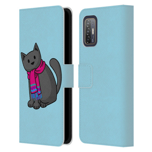 Beth Wilson Doodlecats Cold In A Scarf Leather Book Wallet Case Cover For HTC Desire 21 Pro 5G