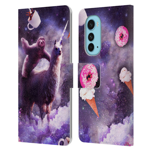 Random Galaxy Mixed Designs Sloth Riding Unicorn Leather Book Wallet Case Cover For Motorola Edge (2022)