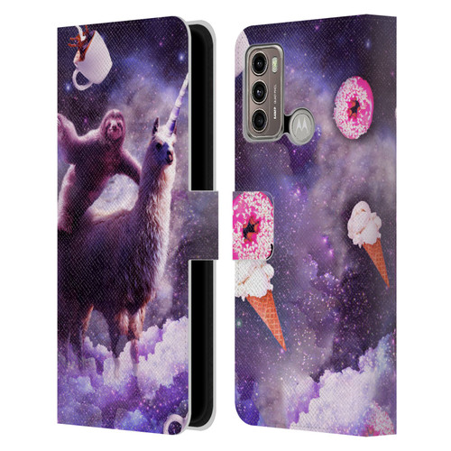Random Galaxy Mixed Designs Sloth Riding Unicorn Leather Book Wallet Case Cover For Motorola Moto G60 / Moto G40 Fusion