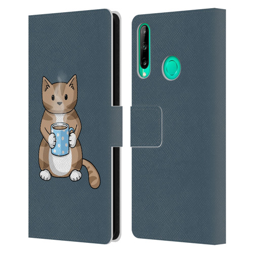 Beth Wilson Doodlecats Coffee Drinking Leather Book Wallet Case Cover For Huawei P40 lite E