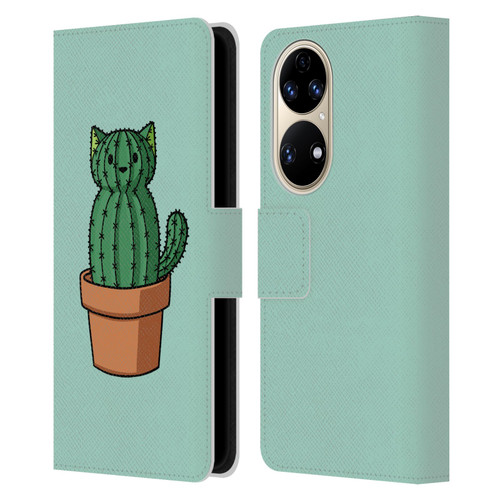 Beth Wilson Doodlecats Cactus Leather Book Wallet Case Cover For Huawei P50