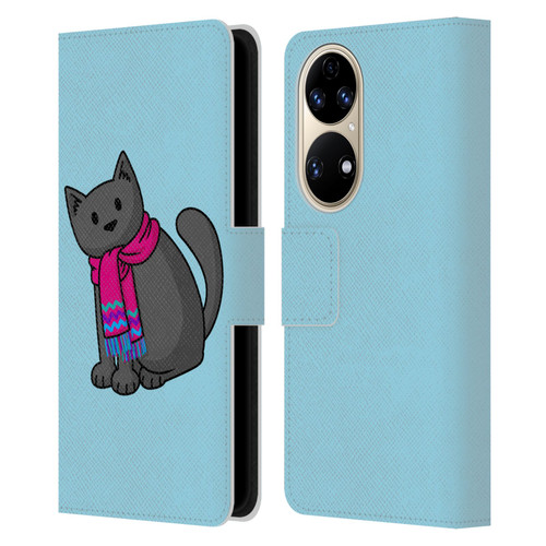 Beth Wilson Doodlecats Cold In A Scarf Leather Book Wallet Case Cover For Huawei P50