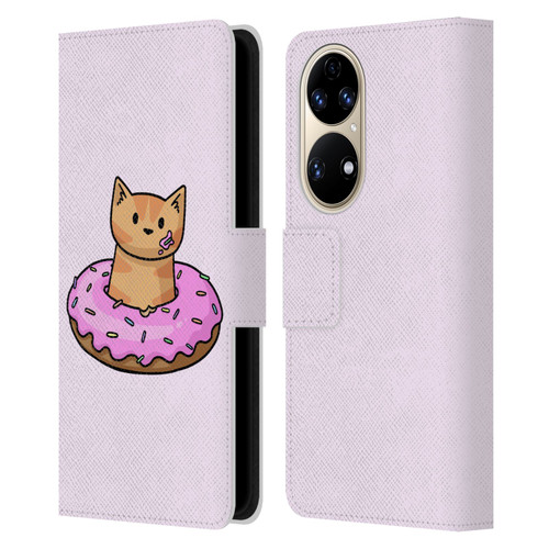 Beth Wilson Doodlecats Donut Leather Book Wallet Case Cover For Huawei P50