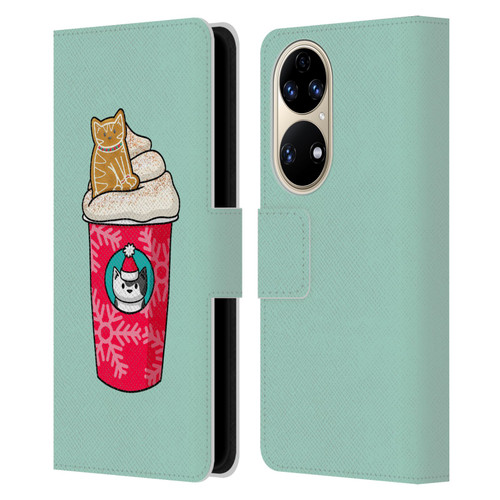 Beth Wilson Doodlecats Gingerbread Latte Leather Book Wallet Case Cover For Huawei P50