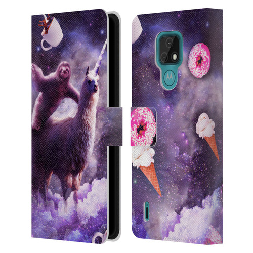 Random Galaxy Mixed Designs Sloth Riding Unicorn Leather Book Wallet Case Cover For Motorola Moto E7