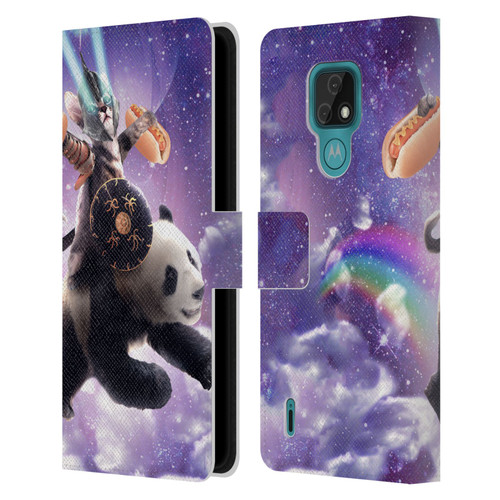 Random Galaxy Mixed Designs Warrior Cat Riding Panda Leather Book Wallet Case Cover For Motorola Moto E7