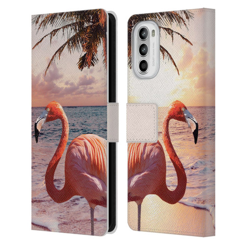 Random Galaxy Mixed Designs Flamingos & Palm Trees Leather Book Wallet Case Cover For Motorola Moto G52