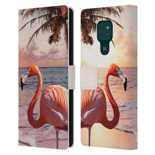 Random Galaxy Mixed Designs Flamingos & Palm Trees Leather Book Wallet Case Cover For Motorola Moto G9 Play