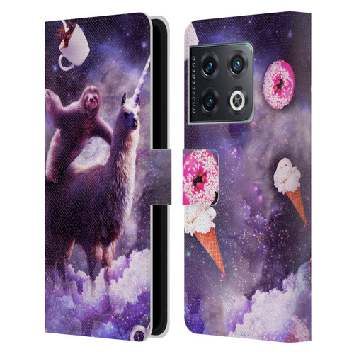 Random Galaxy Mixed Designs Sloth Riding Unicorn Leather Book Wallet Case Cover For OnePlus 10 Pro